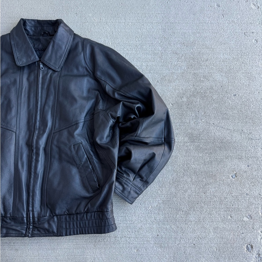 VTG 90's St. Johns Bay Black Genuine Leather Bomber Aviator Flight Jacket Coat M - Picture 4 of 13